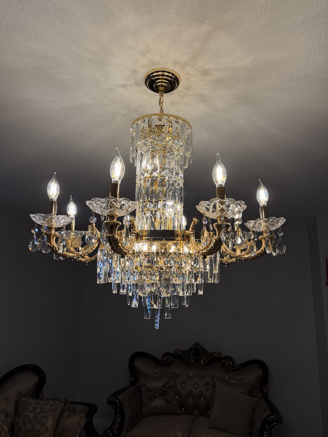 Crystal chandelier installation by M's Electric